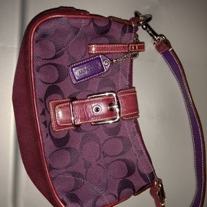 Coach large wristlet purple canvas suede leather